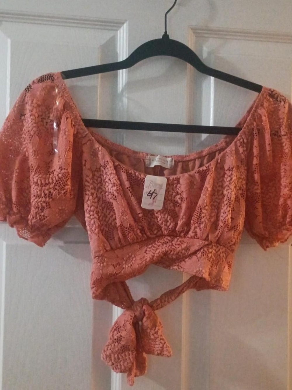 Altar'd State Coral Lace Tie-Front Crop Top